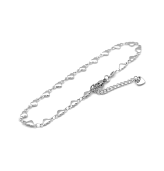Bracelet de cheville COEUR en acier inoxydable 23cm + 5 cm