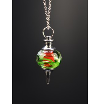 collier long 80+3 cm "rouge vert" perles de verre filé au chalumeau