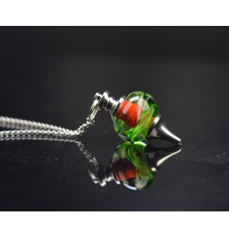 collier long 80+3 cm "rouge vert" perles de verre filé au chalumeau