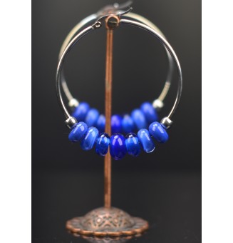 Créoles 5 cm en Acier Inoxydable avec perles de verre "bleu"