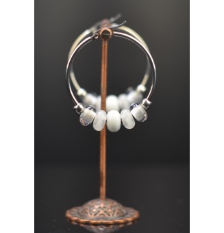 Créoles 4 cm en Acier Inoxydable avec perles de verre "BLANC"