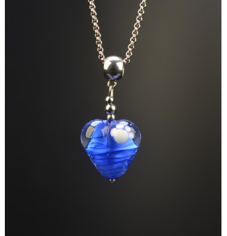 collier COEUR 43 + 3 cm "bleu" perles de verre filé au chalumeau