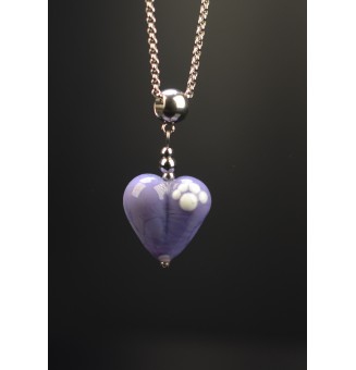 collier COEUR 43 + 3 cm "violet" perles de verre filé au chalumeau