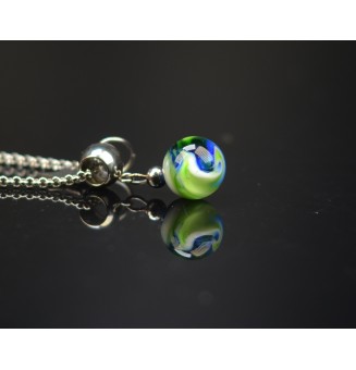 collier 50+ 3 cm "vert bleu" perles de verre filé au chalumeau