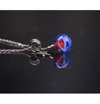 collier rouge et bleu en perles de verre filé au chalumeau - collier artisanal