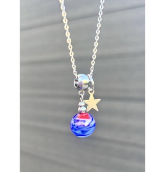 collier rouge et bleu en perles de verre filé au chalumeau - collier artisanal