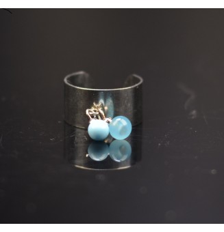 Bague breloque 10mm en acier inoxydable avec perles de verre "bleu"
