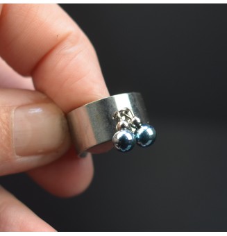 Bague breloque 10mm en acier inoxydable avec perles de verre "bleu métallisé"