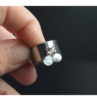 Bague breloque 10mm en acier inoxydable avec perles de verre "blanc"