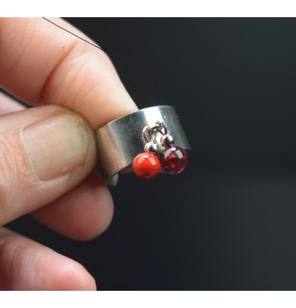 Bague breloque 10mm en acier inoxydable avec perles de verre "rouge"