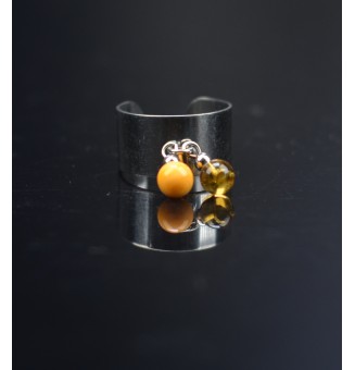 Bague breloque 10mm en acier inoxydable avec perles de verre "jaune"