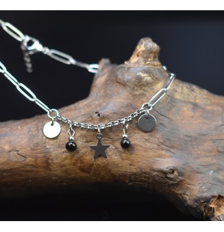 Bracelet de cheville avec perles de verre noires - Bracelet de Cheville "Élégance Estivale"