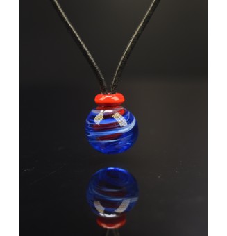 Collier en Perles de Verre Filé "Élégance Murano" rouge et bleu -cuir noir