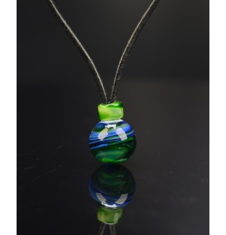 Collier en Perles de Verre Filé "Élégance Murano" vert et bleu -cuir noir
