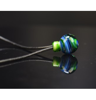 Collier en Perles de Verre Filé "Élégance Murano" vert et bleu -cuir noir