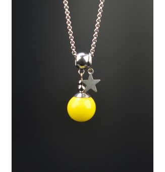 collier "jaune acide fluo" perles de verre filé au chalumeau - acier inoxydable