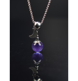 collier "violet" perles de verre filé au chalumeau - acier inoxydable