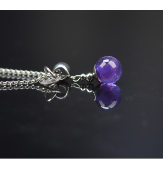 collier "violet" perles de verre filé au chalumeau - acier inoxydable