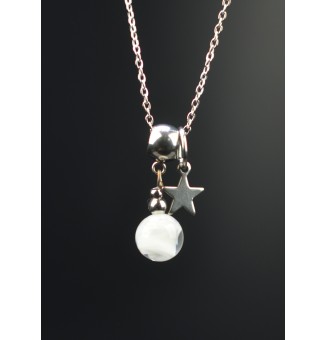 collier "blanc" perles de verre filé au chalumeau - acier inoxydable