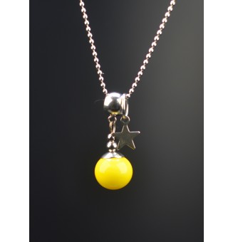 collier "jaune acide fluo" perles de verre filé au chalumeau - acier inoxydable