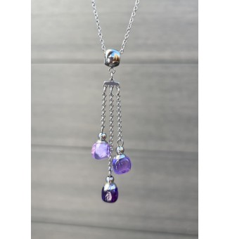 collier cube VIOLET ivoire en perles de verre filé - acier inoxydable" perles de verre filé au chalumeau