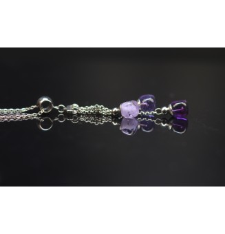 collier cube VIOLET ivoire en perles de verre filé - acier inoxydable" perles de verre filé au chalumeau