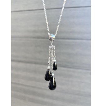 collier gouttes noires en perles de verre filé - acier inoxydable" perles de verre filé au chalumeau