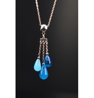 collier gouttes bleues en perles de verre filé - acier inoxydable" perles de verre filé au chalumeau