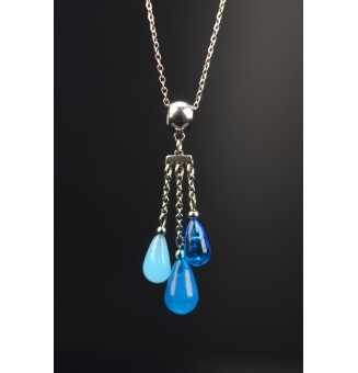 collier gouttes bleues en perles de verre filé - acier inoxydable" perles de verre filé au chalumeau