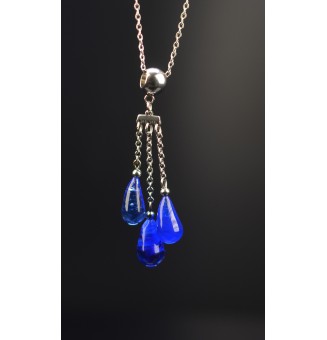 collier gouttes bleu intense en perles de verre filé - acier inoxydable" perles de verre filé au chalumeau