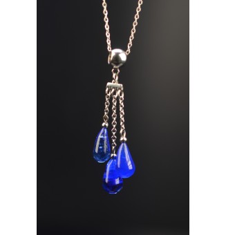 collier gouttes bleu intense en perles de verre filé - acier inoxydable" perles de verre filé au chalumeau