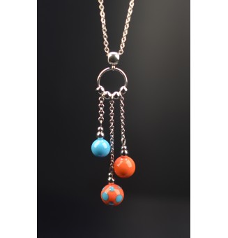 collier orange et turquoise en perles de verre filé - acier inoxydable" perles de verre filé au chalumeau