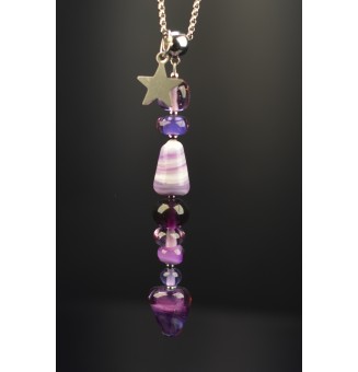 Collier Lumineux en Perles de Verre Filé - "violet-mauve"- acier inoxydable