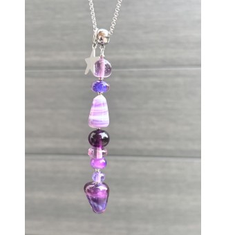 Collier Lumineux en Perles de Verre Filé - "violet-mauve"- acier inoxydable