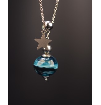collier bleu pétrole en perles de verre filé au chalumeau - collier artisanal