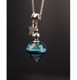 collier bleu pétrole en perles de verre filé au chalumeau - collier artisanal