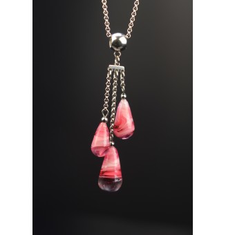 collier gouttes ROSE en perles de verre filé - acier inoxydable" perles de verre filé au chalumeau