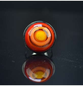 Bague ARTISANALE rouge orange en acier inoxydable avec perles de verre diametre 2.3 cm