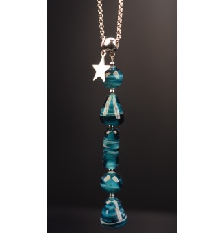 Collier "Éclat de Joie" bleu pétrole en perles de verre filé - acier inoxydable