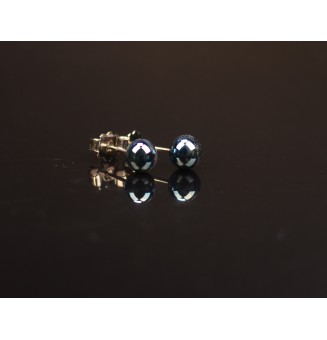 puces d'oreilles (petit diametre 6 mm ) Acier Inoxydable en verre bleu métallisé