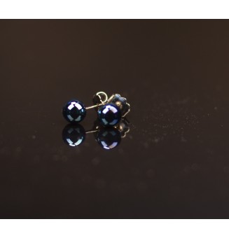 puces d'oreilles (petit diametre 6 mm ) Acier Inoxydable en verre bleu métallisé