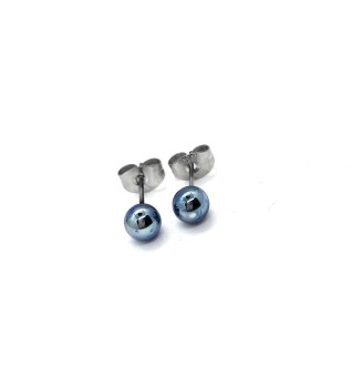 puces d'oreilles (petit diametre 6 mm ) Acier Inoxydable en verre bleu métallisé