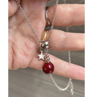 collier étoile 43 + 3 cm "rouge b rodeaux" perles de verre filé au chalumeau
