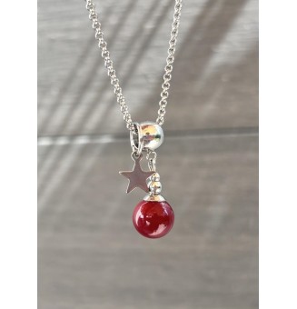 collier étoile 43 + 3 cm "rouge b rodeaux" perles de verre filé au chalumeau