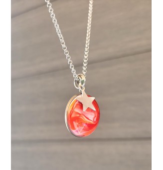 collier ras de cou rouge et rose en  perle de verre filé diam 2.5 cm acier inoxydable