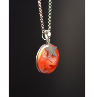 collier ras de cou rouge et rose en  perle de verre filé diam 2.5 cm acier inoxydable