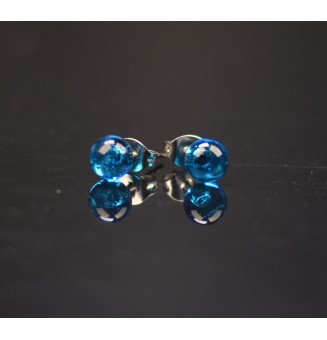 puces d'oreilles 6mm Acier Inoxydable en verre "turquoise translucide"