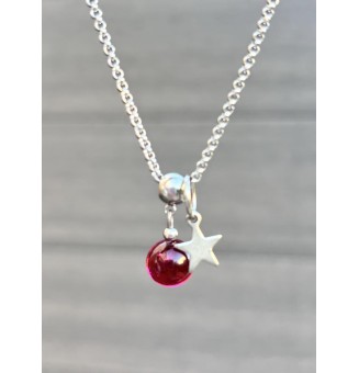 collier étoile 43 + 3 cm "rose rubis" perles de verre filé au chalumeau