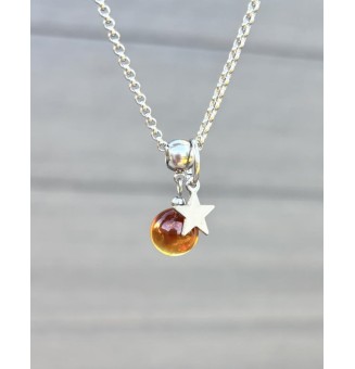 collier étoile 42 + 3 cm "jaune ambre" perles de verre filé au chalumeau