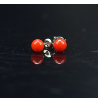 puces d'oreilles Acier Inoxydable en verre orange vif